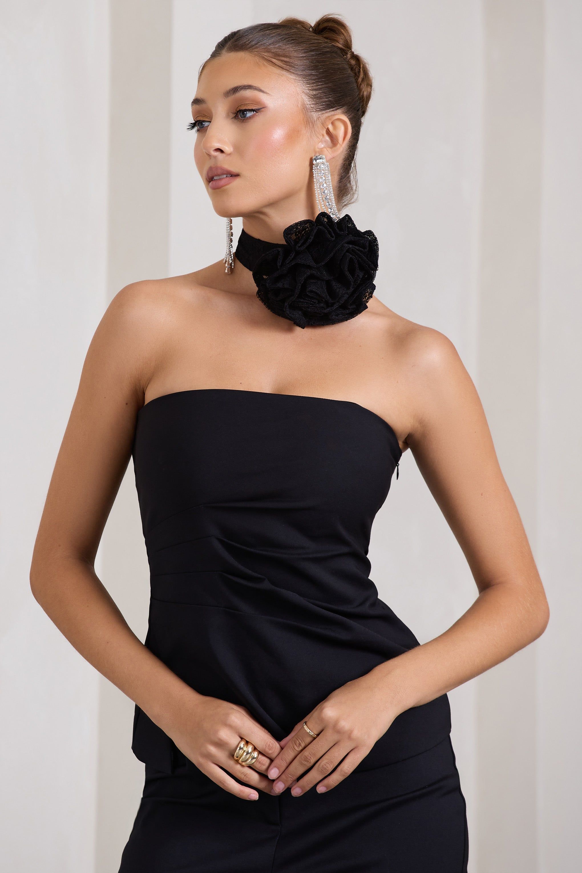 Chrysanthemum | Black Sheer Lace Choker With Flower Corsage sold by Club L London product image thumbnail 3