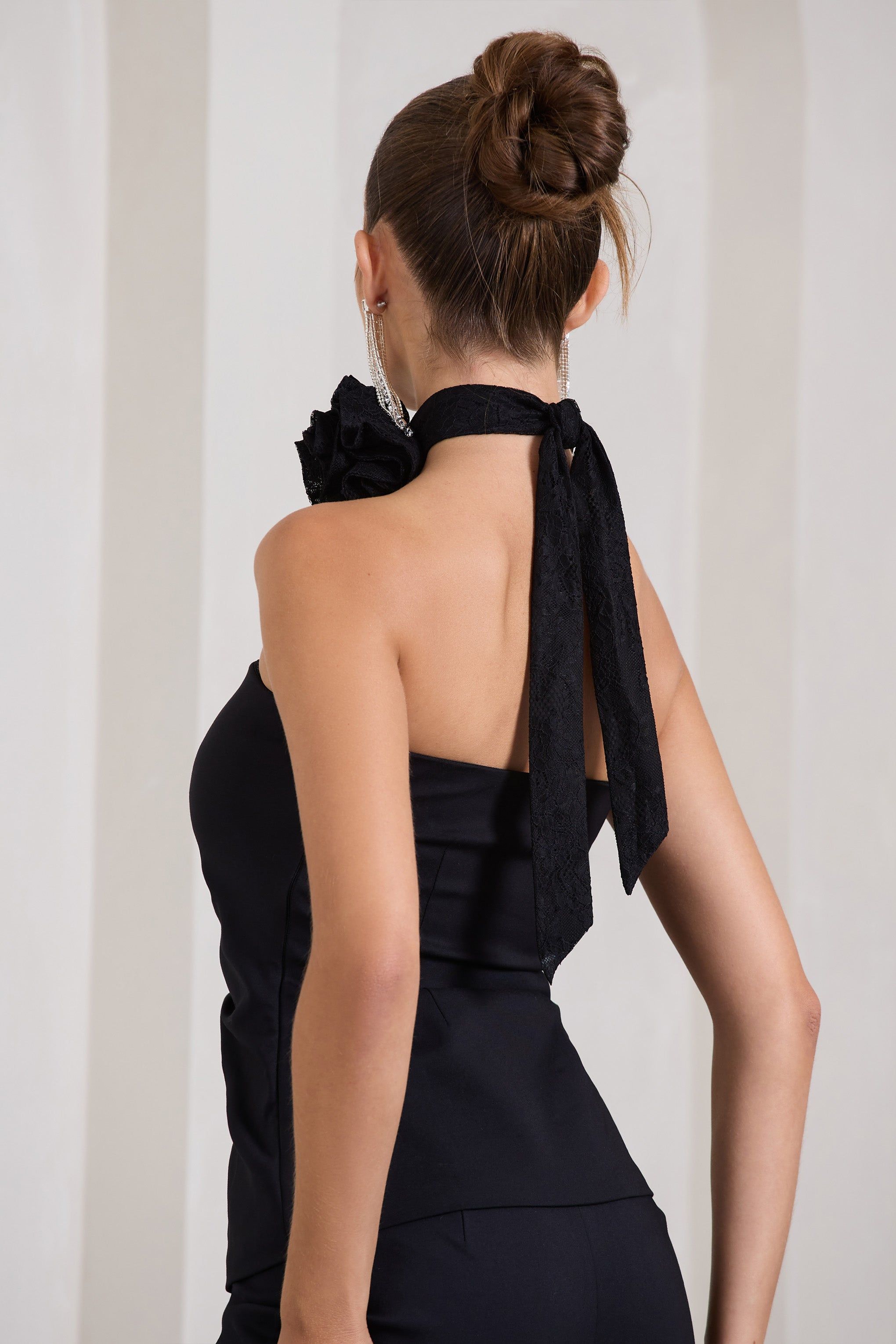 Chrysanthemum | Black Sheer Lace Choker With Flower Corsage sold by Club L London product image thumbnail 2