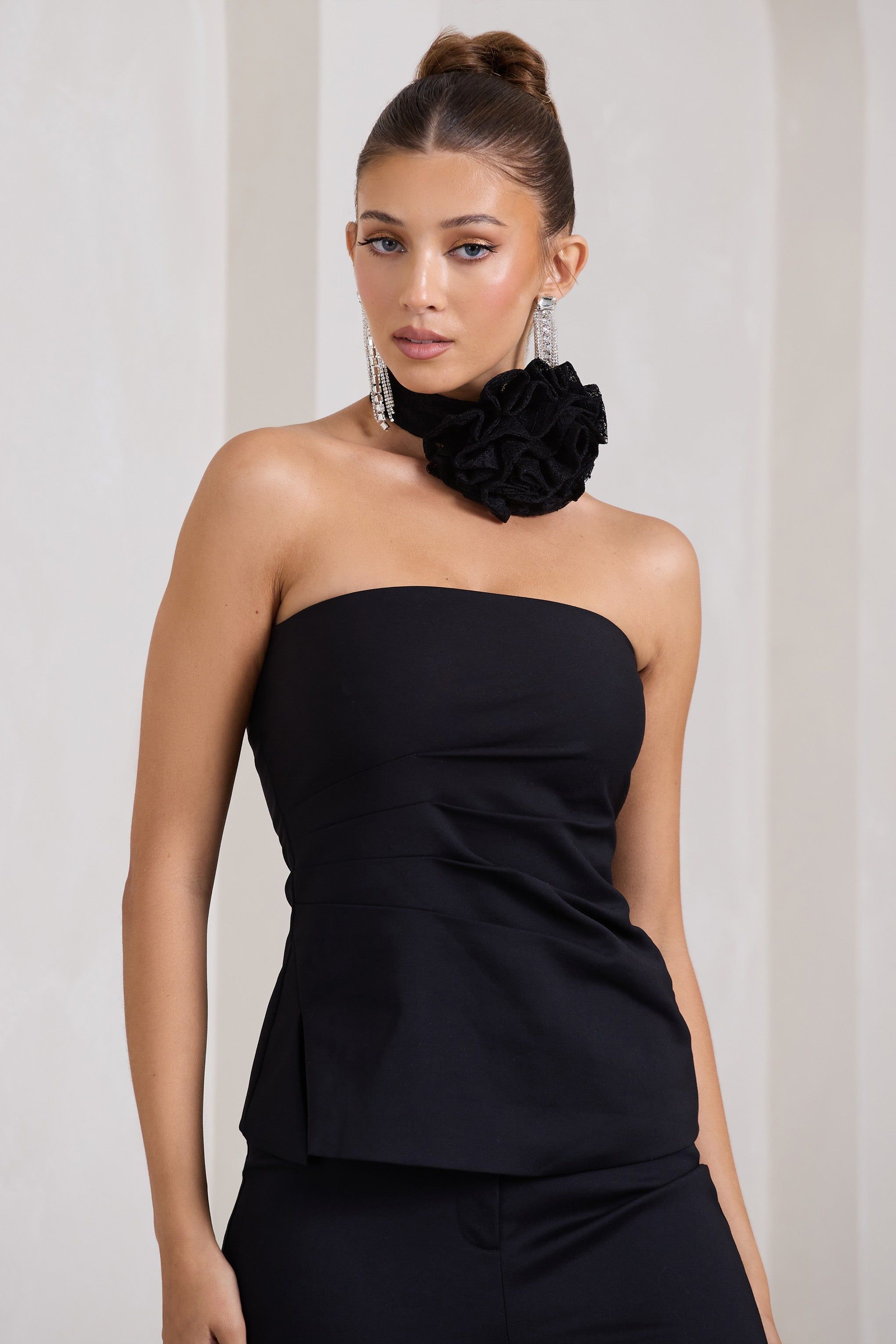 Chrysanthemum | Black Sheer Lace Choker With Flower Corsage sold by Club L London product image thumbnail 4