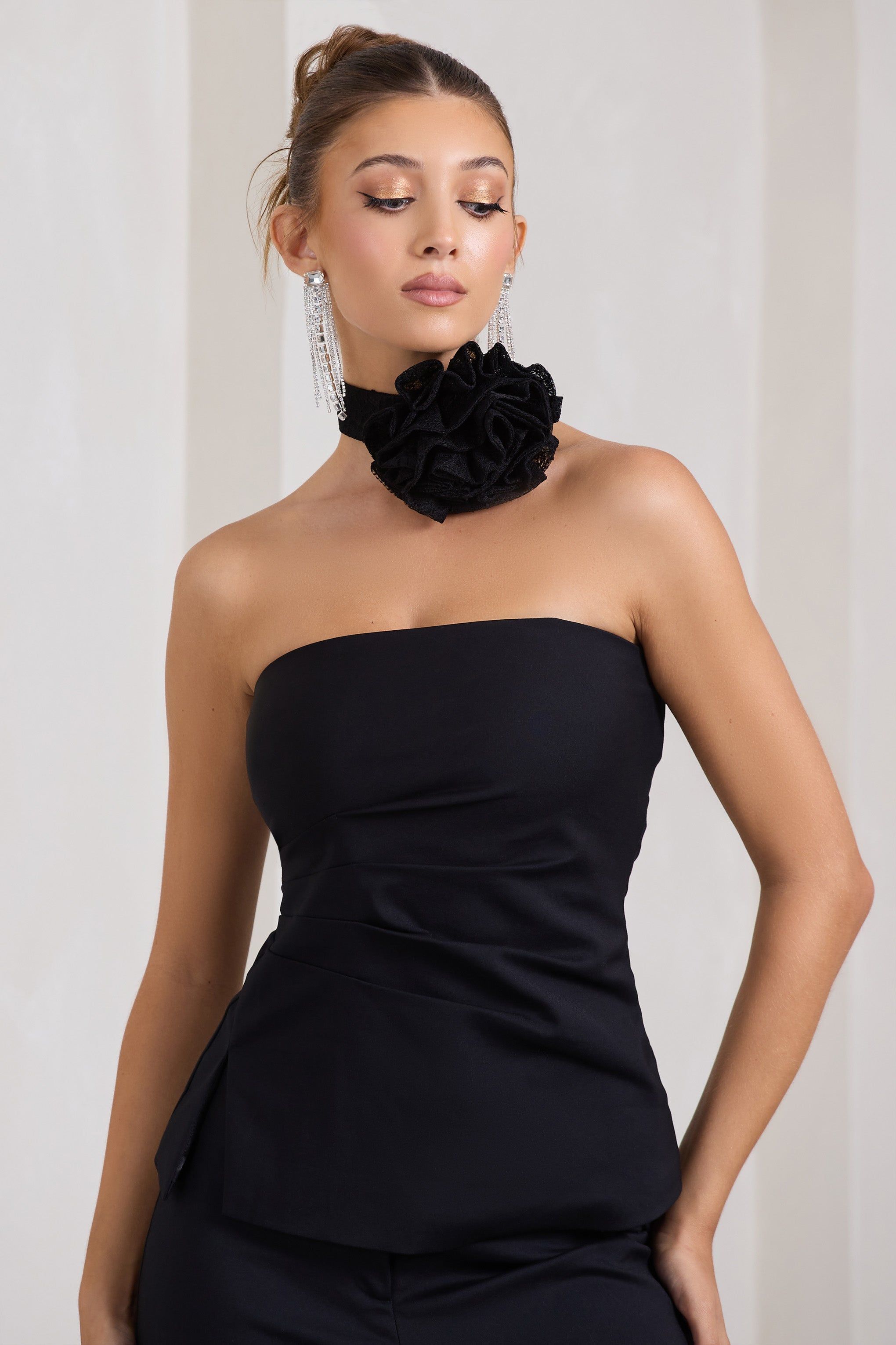 Chrysanthemum | Black Sheer Lace Choker With Flower Corsage sold by Club L London product image thumbnail 5
