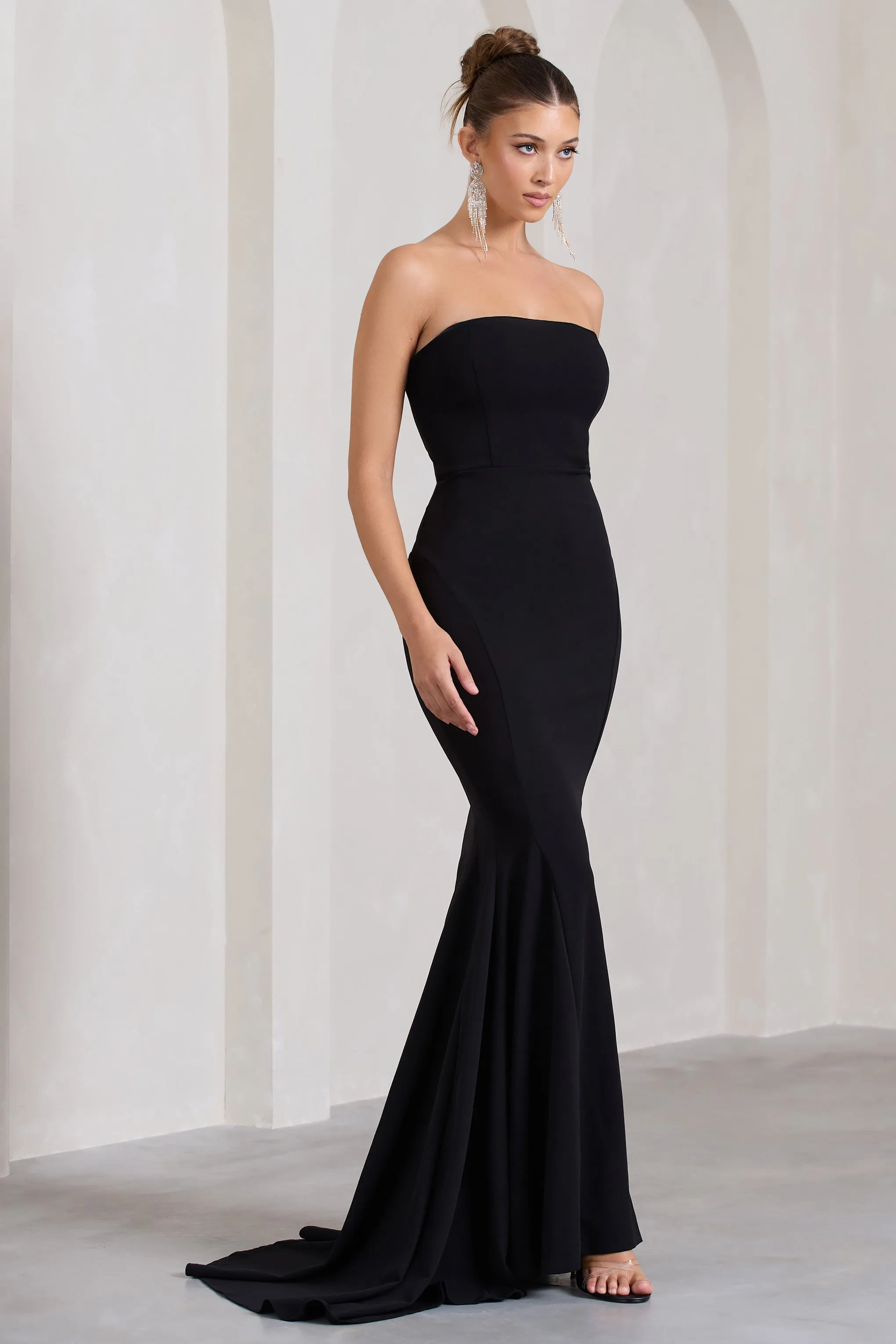 Impress Me | Black Strapless Bandeau Fishtail Maxi Dress sold by Club L London product image thumbnail 5