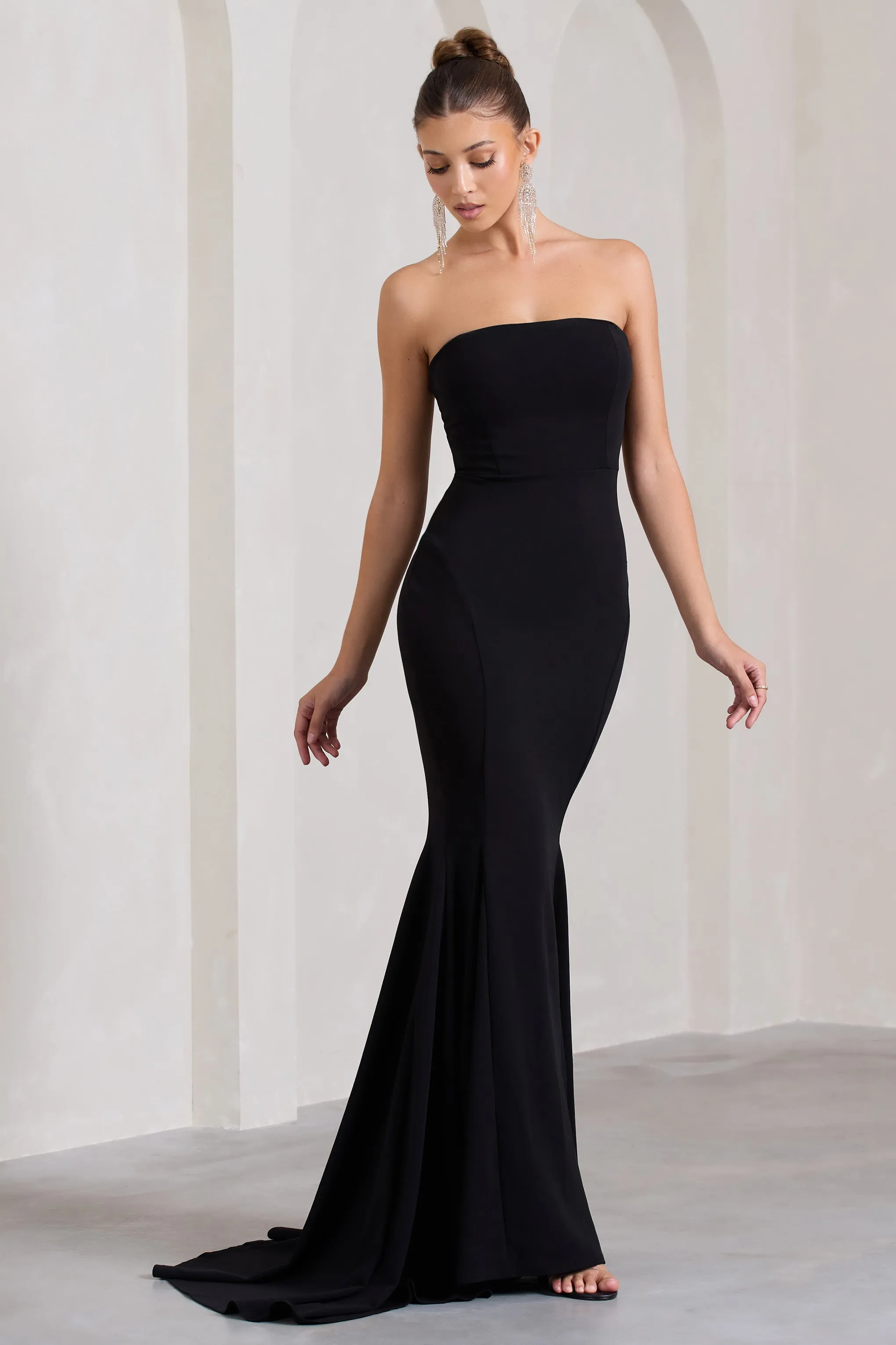 Impress Me | Black Strapless Bandeau Fishtail Maxi Dress sold by Club L London product image thumbnail 4
