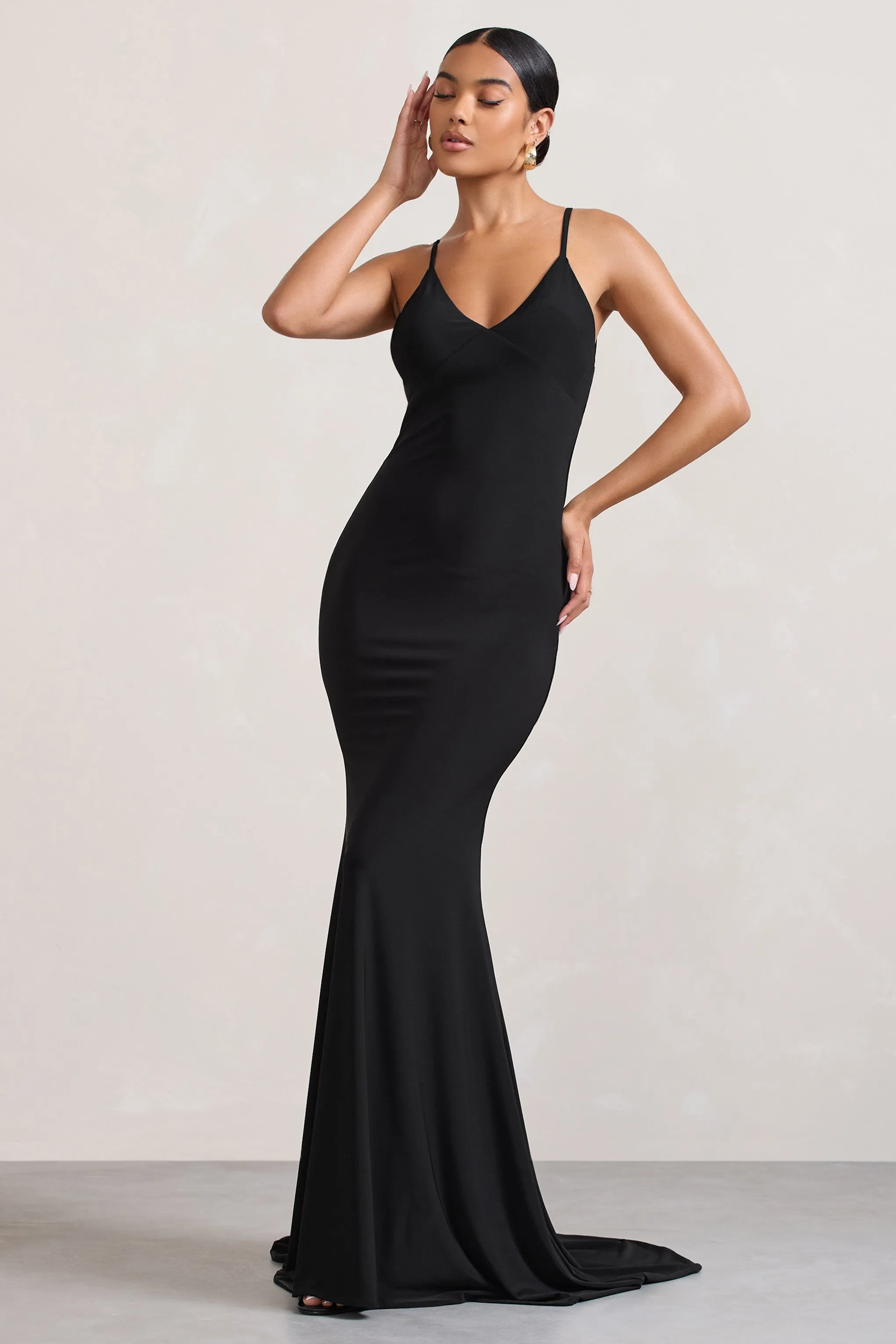 Naya | Black Strappy V-Neck Fishtail Maxi Dress sold by Club L London product image thumbnail 4