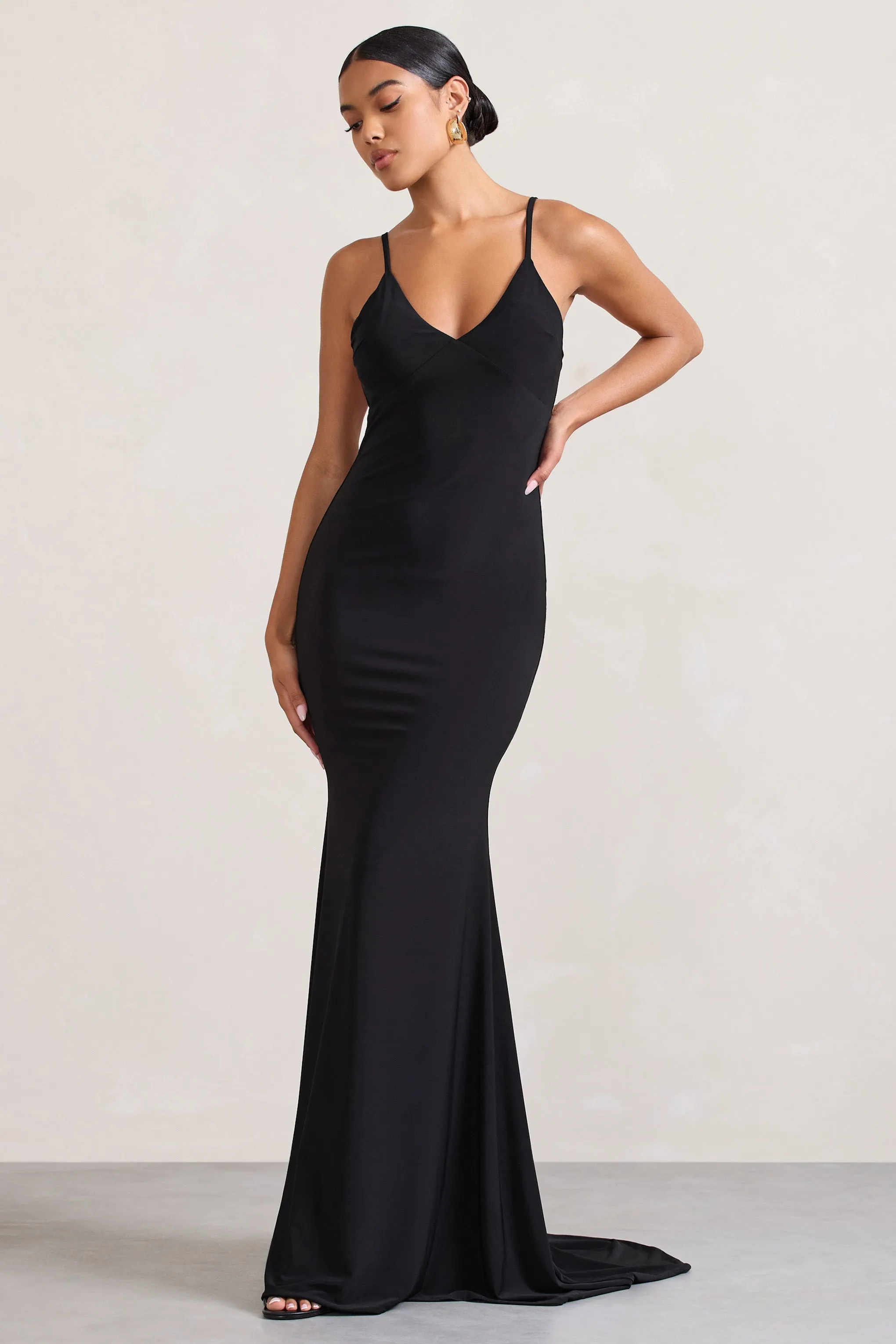 Naya | Black Strappy V-Neck Fishtail Maxi Dress sold by Club L London product image thumbnail 5