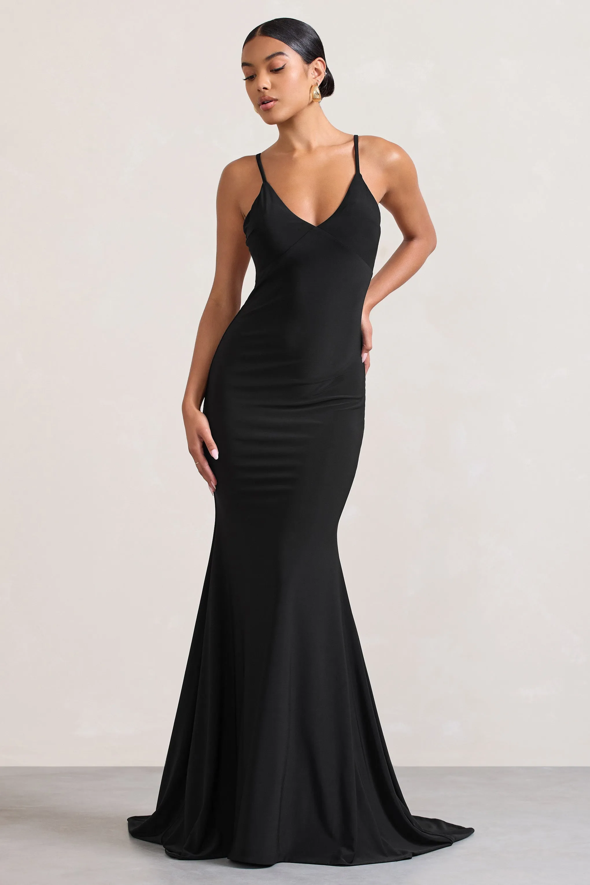 Naya | Black Strappy V-Neck Fishtail Maxi Dress sold by Club L London product image thumbnail 2