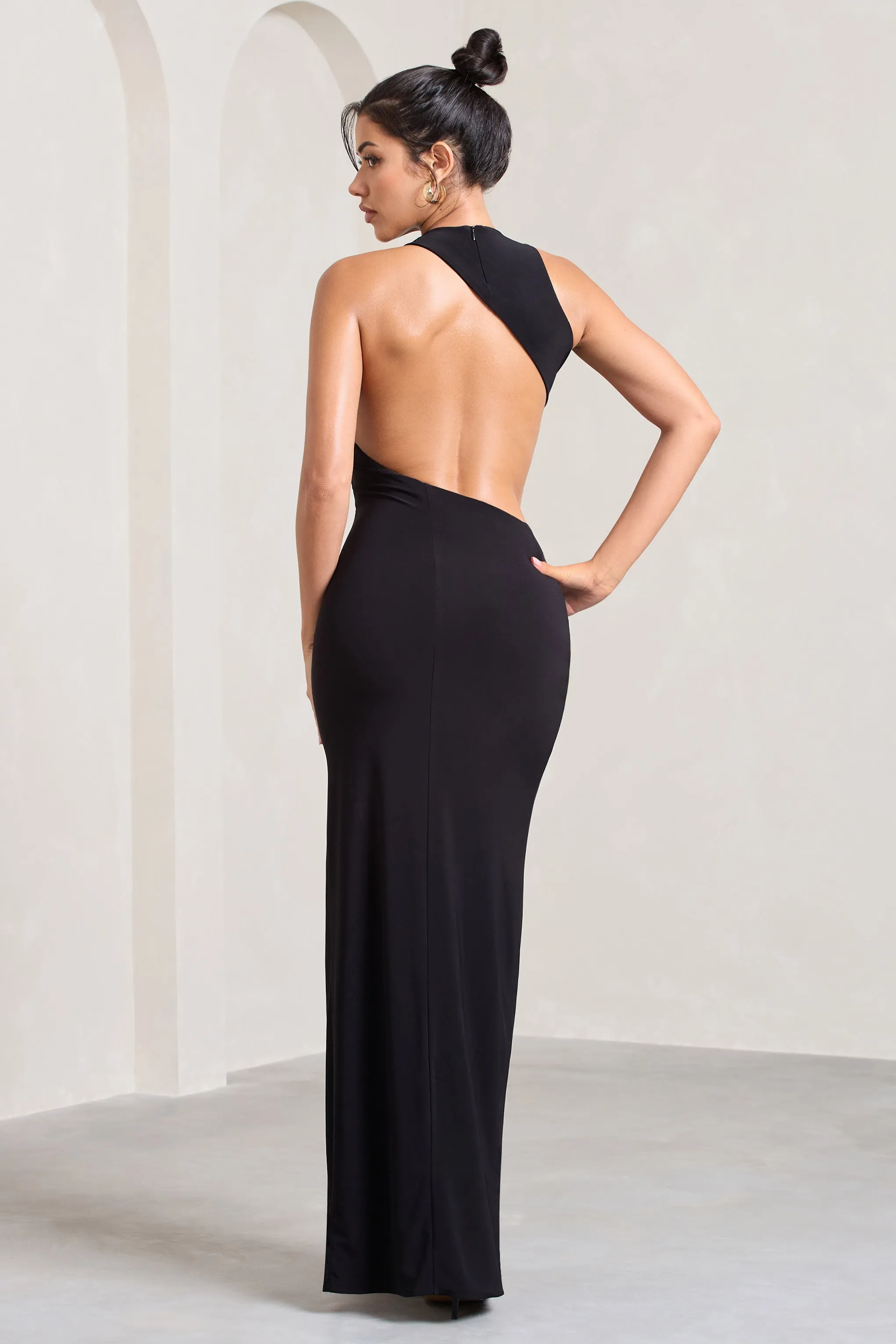 Ashley | Black Asymmetric Sleeveless Cut-Out Split Maxi Dress sold by Club L London product image thumbnail 2