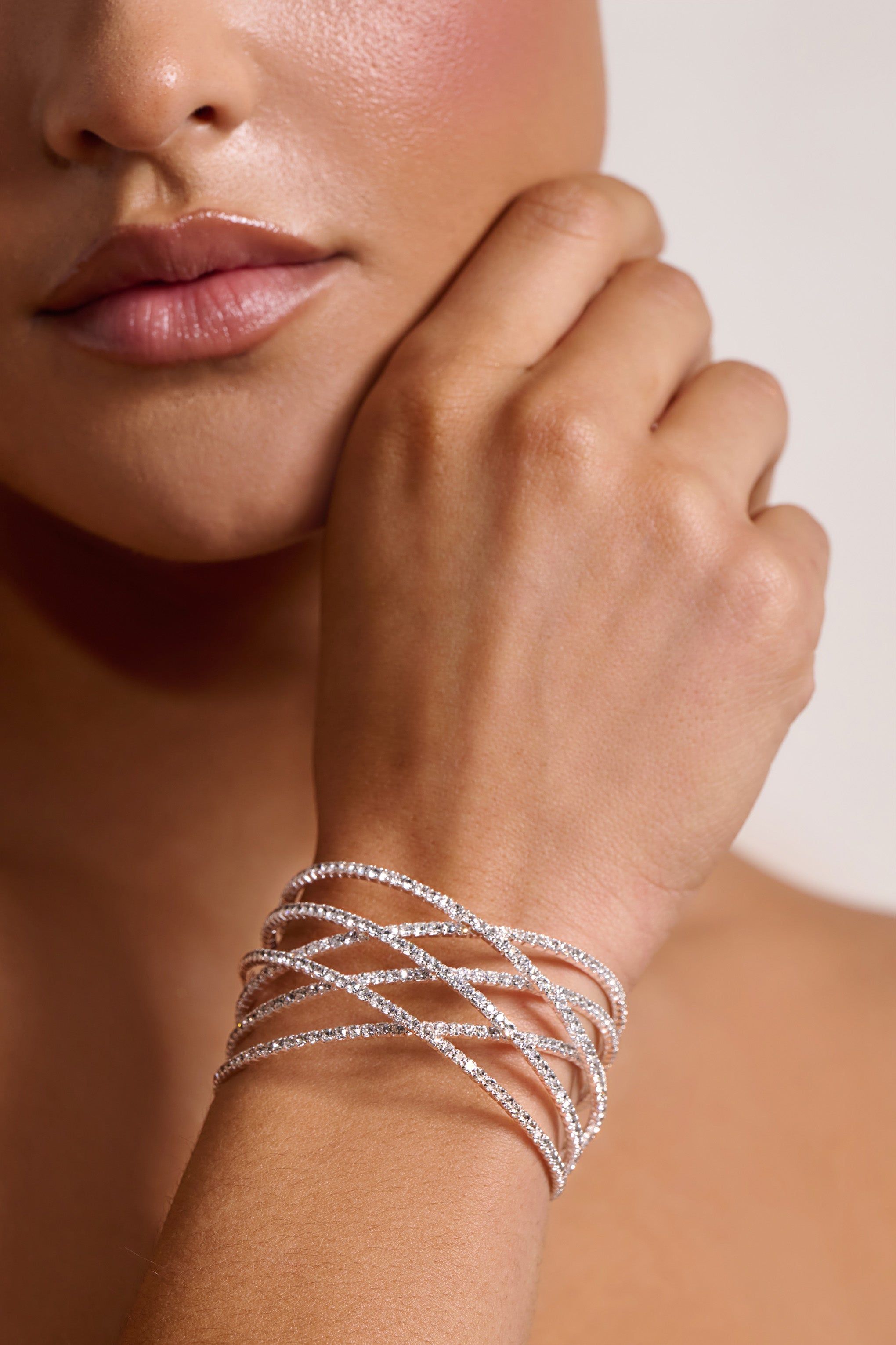 Noemi | Silver Diamante Layered Cuff Bracelet sold by Club L London product image thumbnail 2