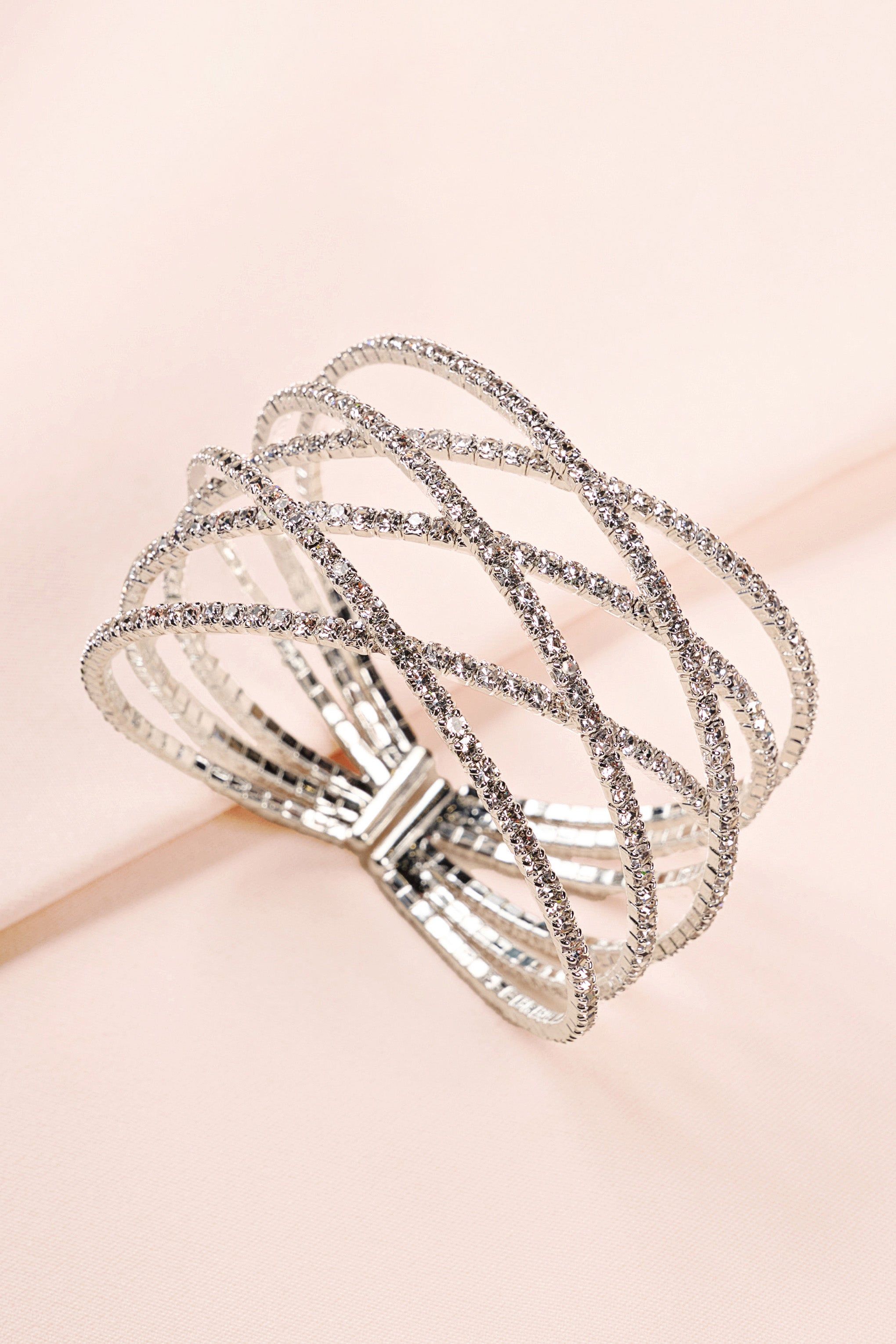 Noemi | Silver Diamante Layered Cuff Bracelet sold by Club L London product image thumbnail 4