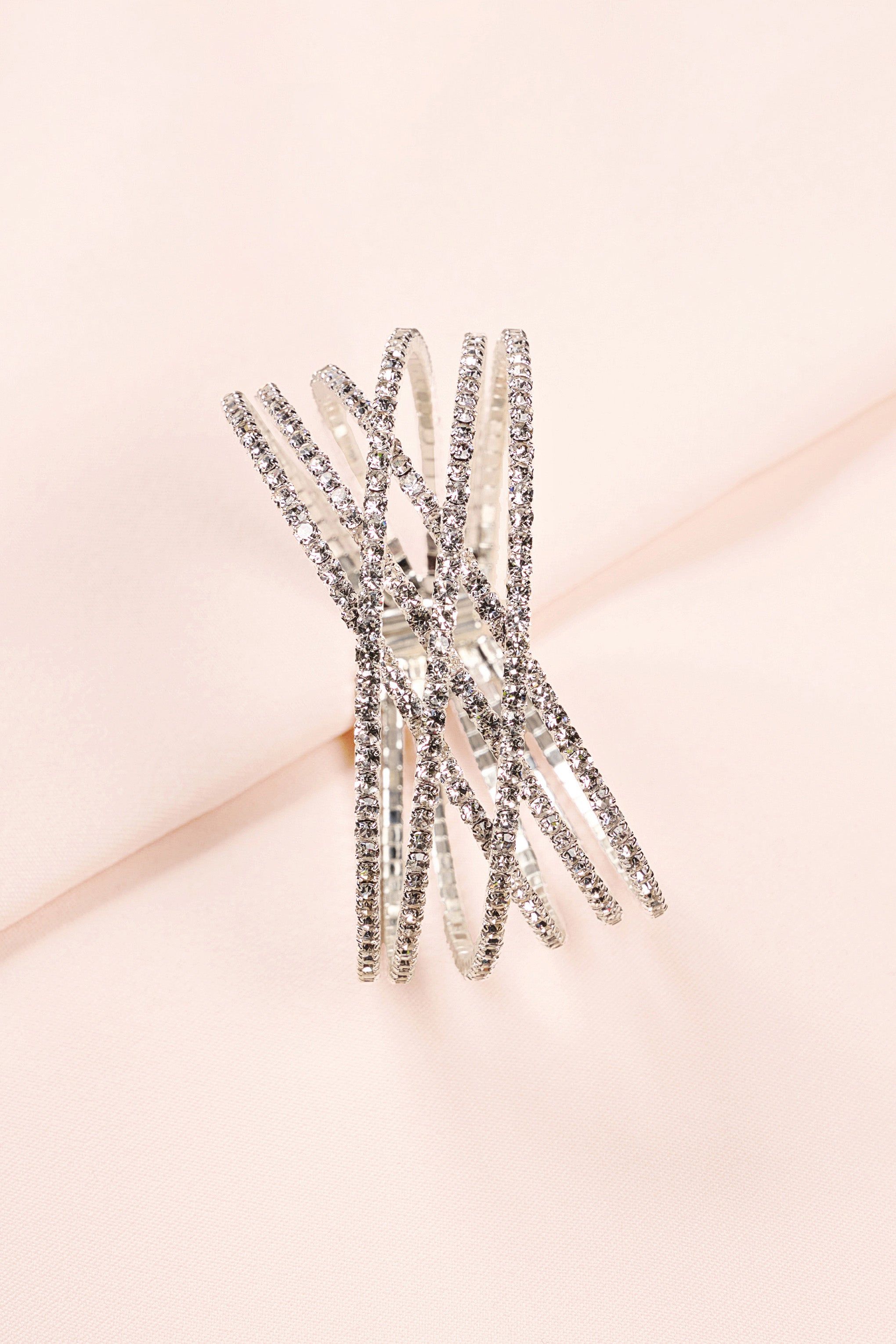 Noemi | Silver Diamante Layered Cuff Bracelet sold by Club L London product image thumbnail 6