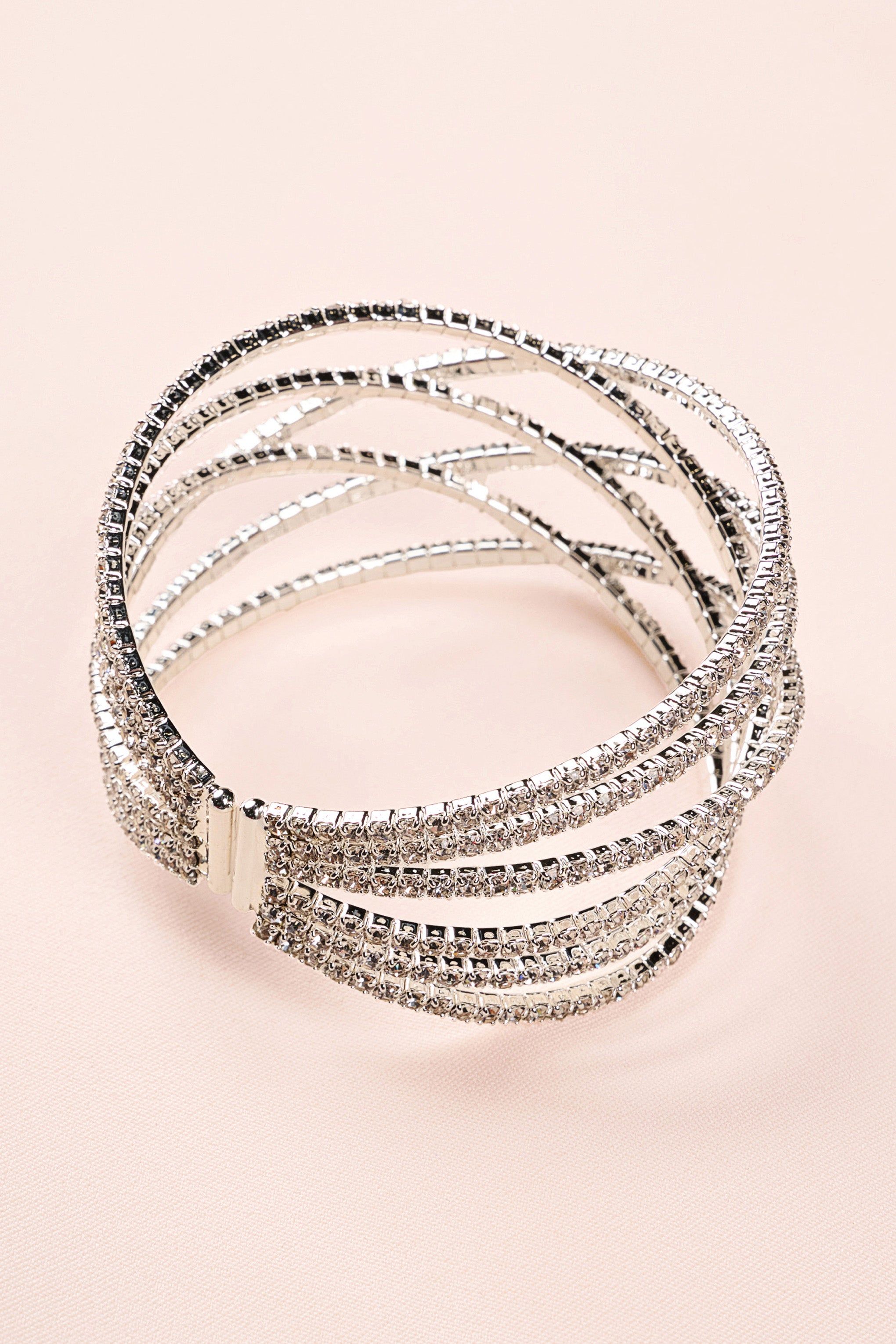 Noemi | Silver Diamante Layered Cuff Bracelet sold by Club L London product image thumbnail 5