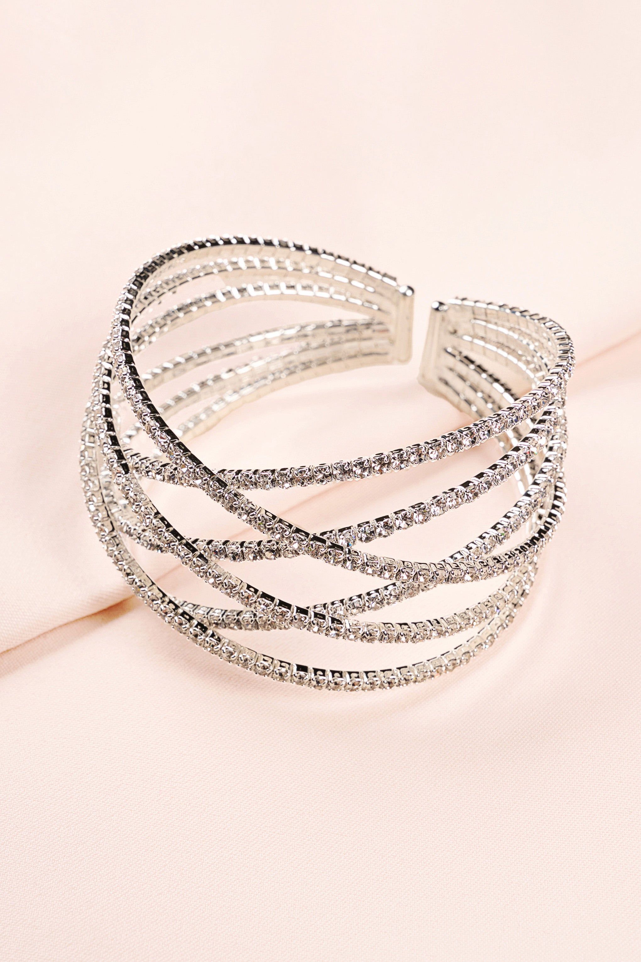 Noemi | Silver Diamante Layered Cuff Bracelet sold by Club L London product image thumbnail 7