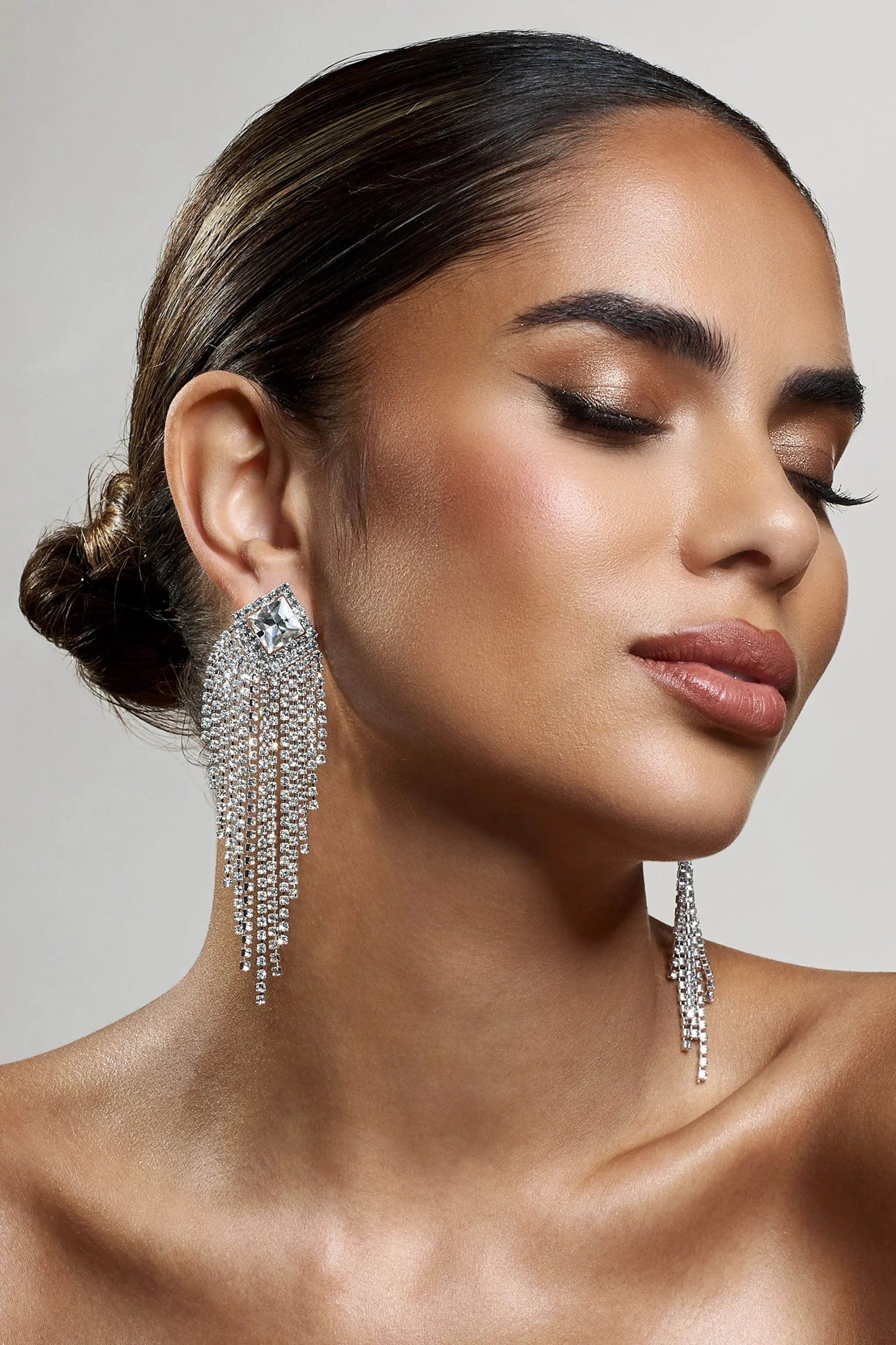 Focus | Silver Diamante Tassel Earrings sold by Club L London product image thumbnail 2