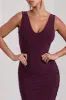 Out Of Love | Plum Ruched Bodycon Plunge-Neck Midi Dress sold by Club L London