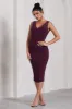 Out Of Love | Plum Ruched Bodycon Plunge-Neck Midi Dress sold by Club L London