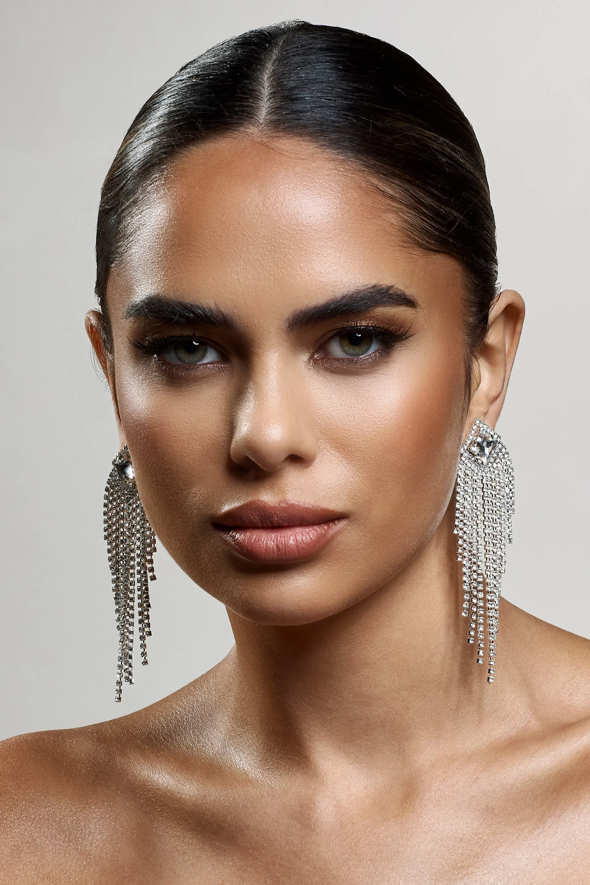 Focus | Silver Diamante Tassel Earrings sold by Club L London product image thumbnail 3
