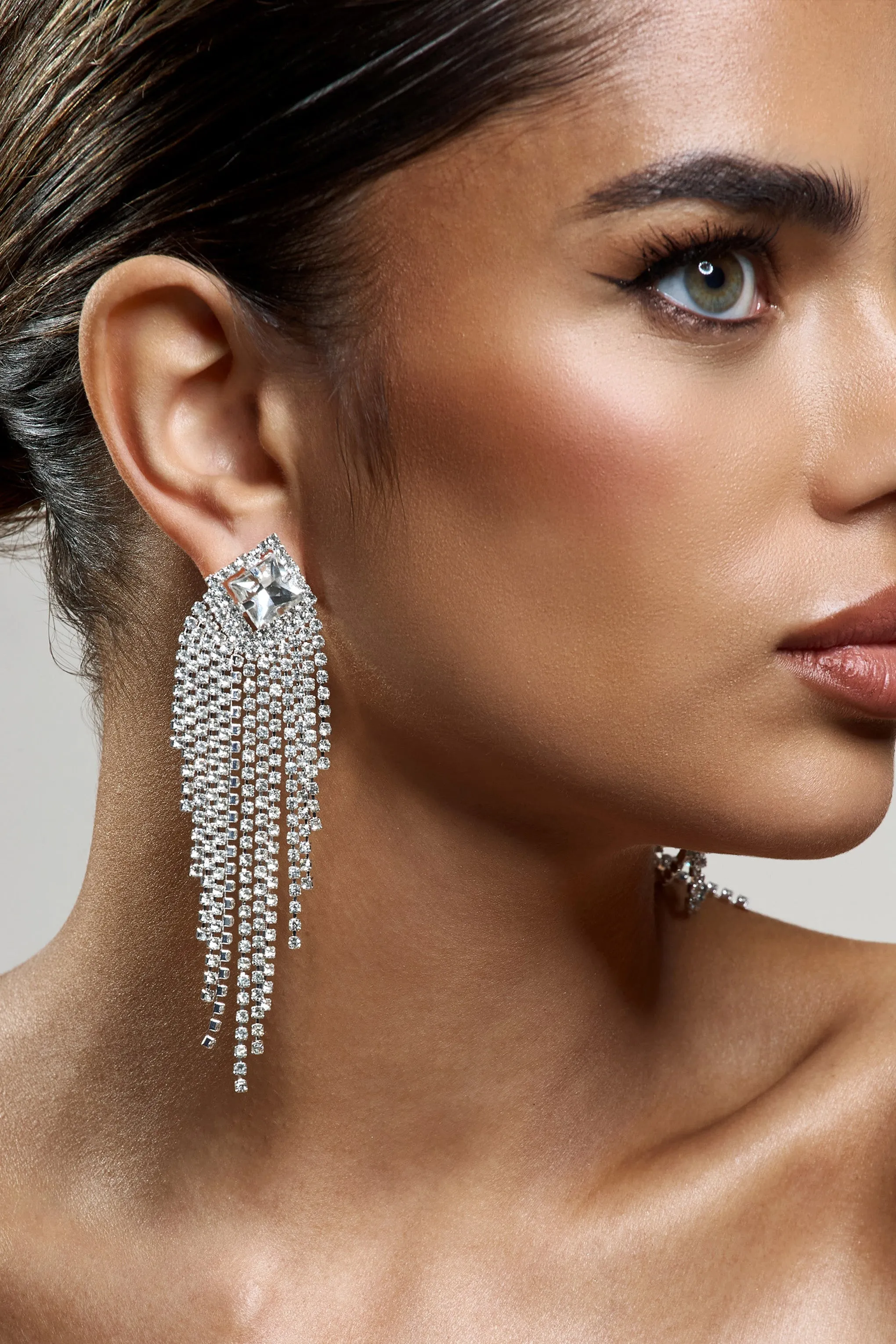 Focus | Silver Diamante Tassel Earrings sold by Club L London product image thumbnail 4