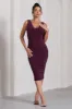 Out Of Love | Plum Ruched Bodycon Plunge-Neck Midi Dress sold by Club L London
