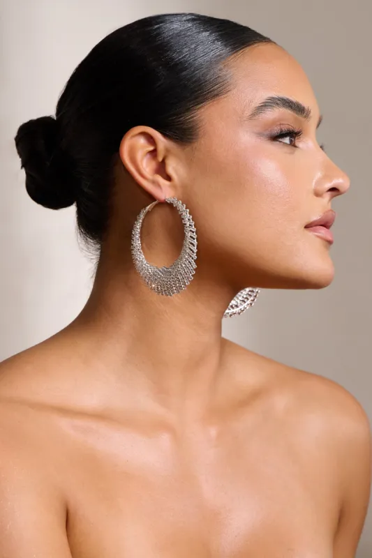 Saskia | Silver Diamante Hoop Earrings sold by Club L London
