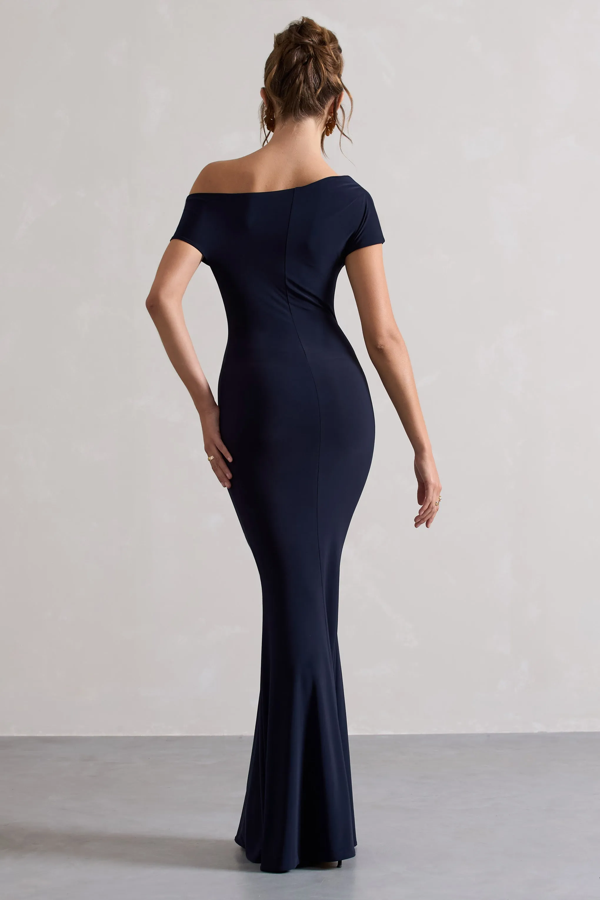 Avila | Navy Asymmetric Bardot Maxi Dress sold by Club L London product image thumbnail 2