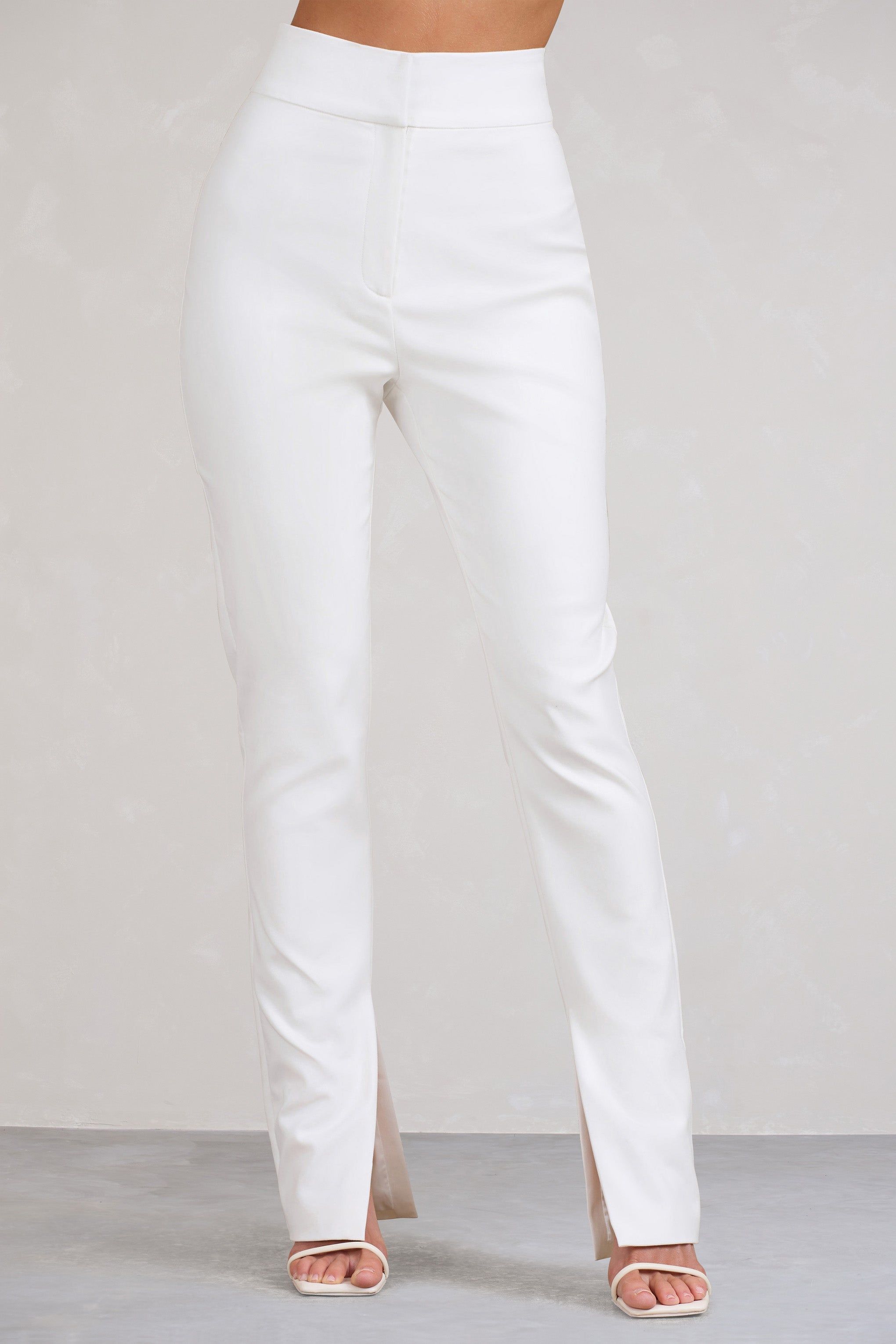 Addilyn | White Cotton-Blend Tailored Straight-Leg Split Trousers sold by Club L London product image thumbnail 3