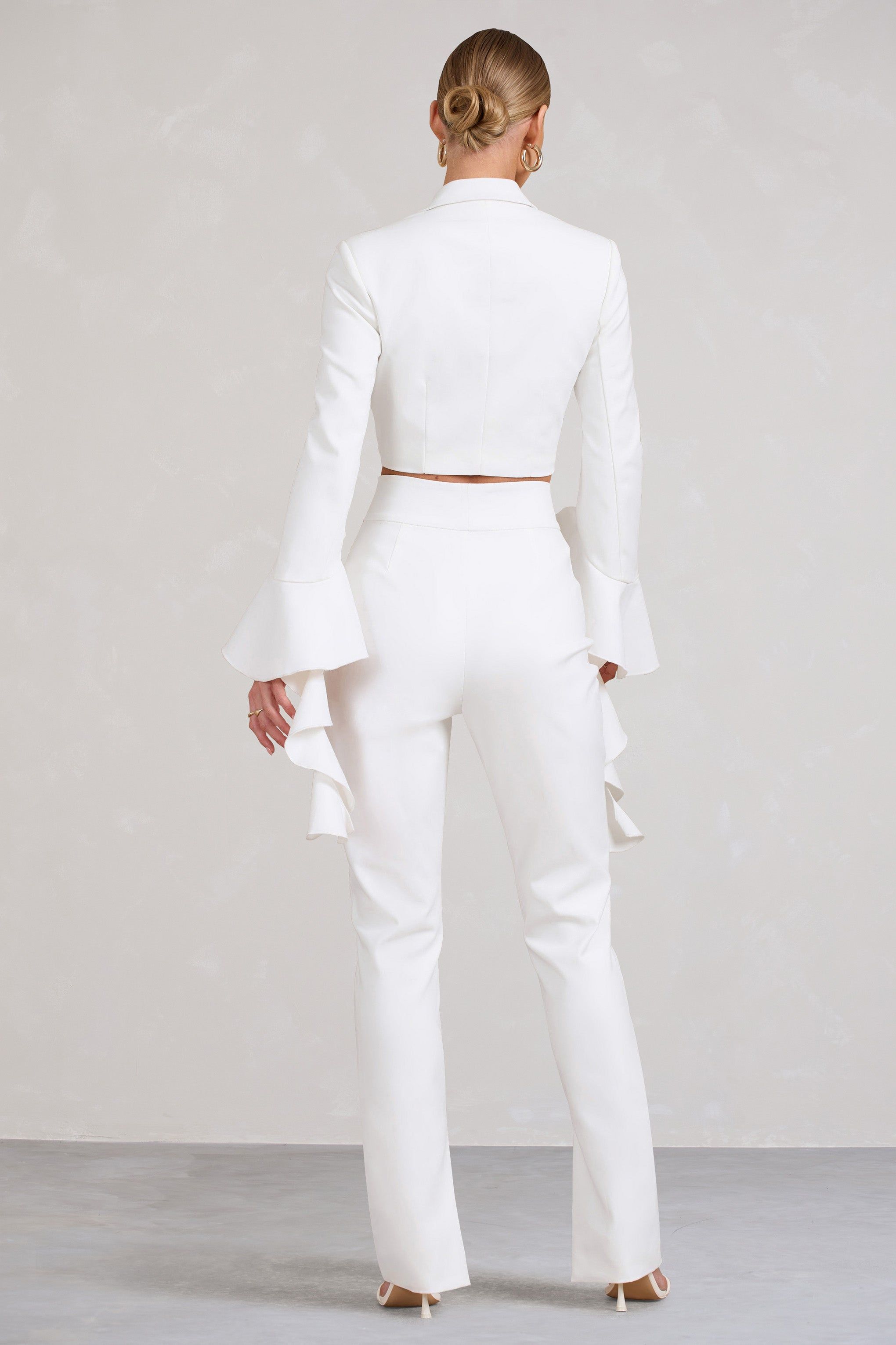 Addilyn | White Cotton-Blend Tailored Straight-Leg Split Trousers sold by Club L London product image thumbnail 2