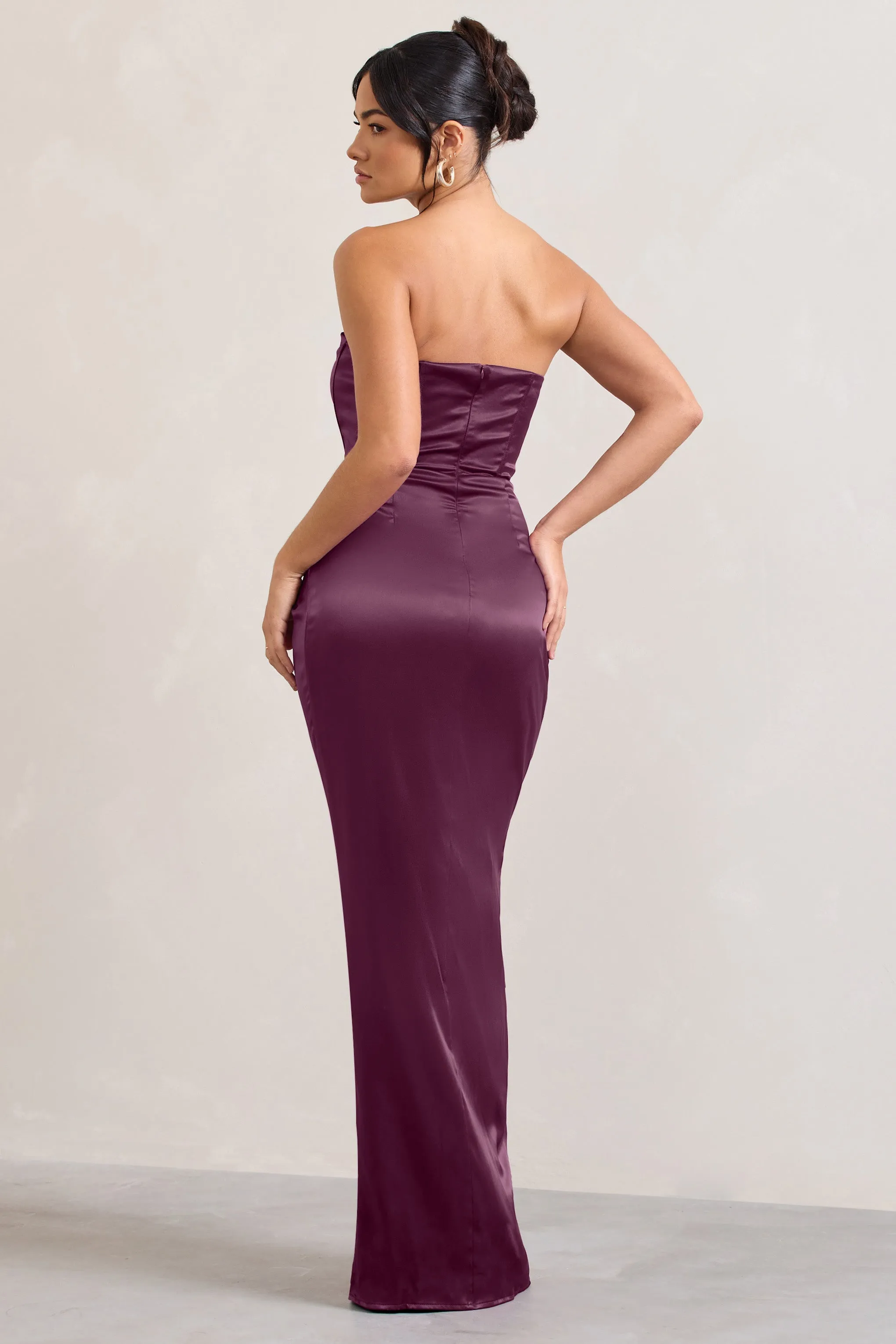 Romancing | Burgundy Thigh Split Corset Strapless Maxi Dress sold by Club L London product image thumbnail 3
