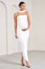 Truly | White Ruched Maternity Maxi Dress With Halter Collar sold by Club L London
