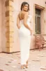 High Class | White Bandeau Thigh Split Maxi Dress With Feather Trim sold by Club L London