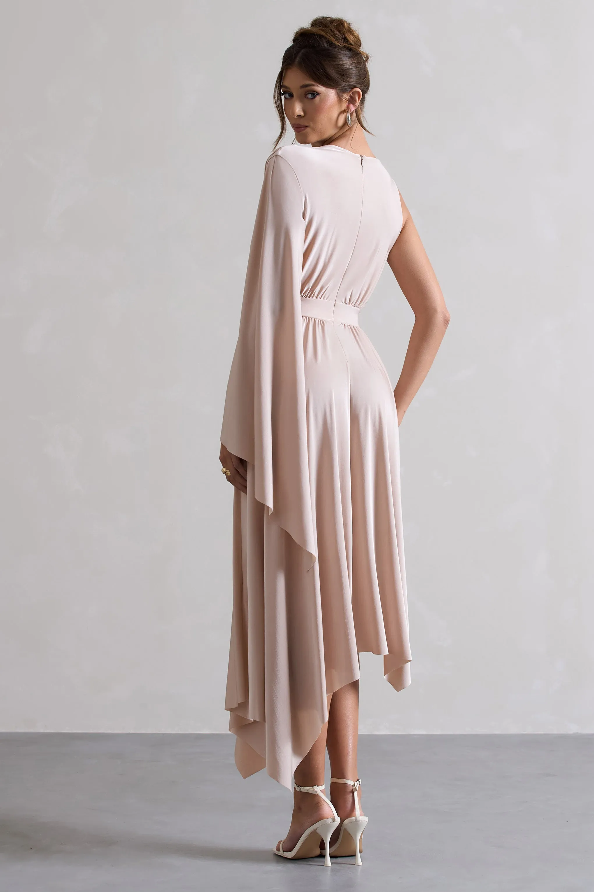 Fable | Champagne Plunge-Neck Maxi Dress With Cape Sleeve sold by Club L London product image thumbnail 2
