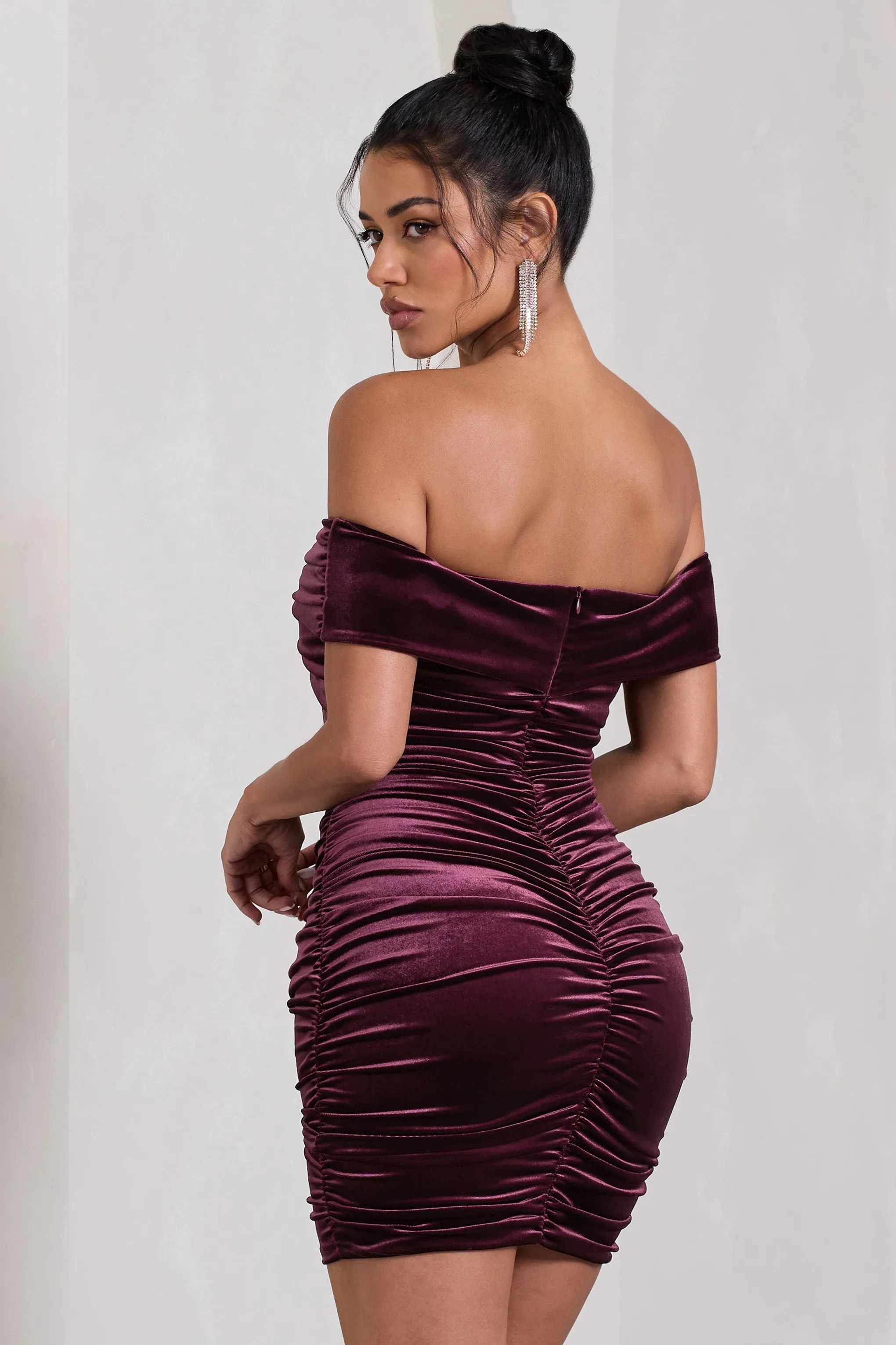 Appreciate | Port Velvet Twisted Bardot Ruched Mini Dress sold by Club L London product image thumbnail 2