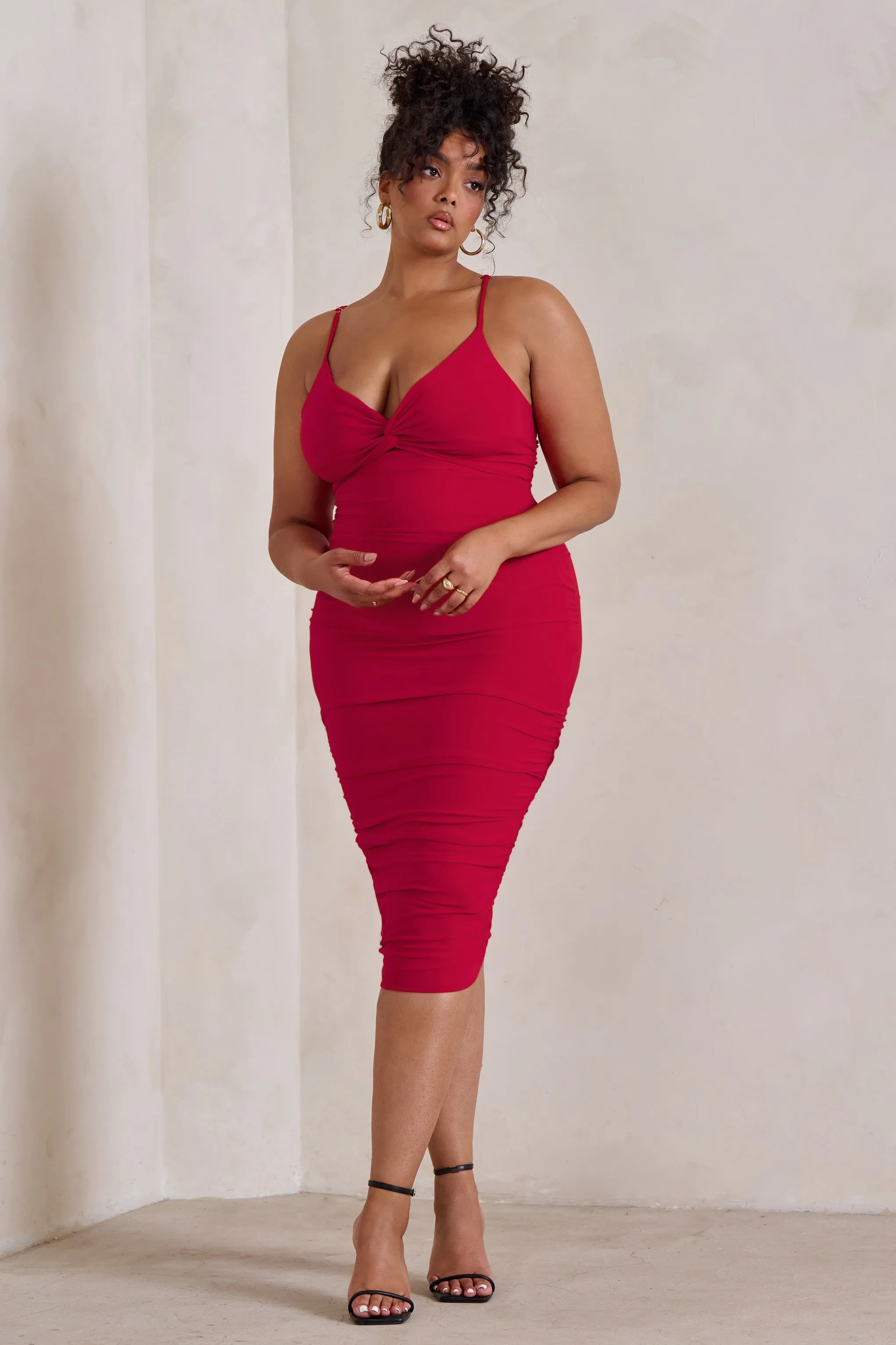 Desired | Red Knot Detail Ruched Midi Dress sold by Club L London product image thumbnail 4