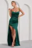Buckingham | Bottle Green Satin Pleated Split Maxi Dress sold by Club L London