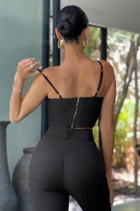 Top It Off | Black Wrap Over Cami Crop Top sold by Club L London
