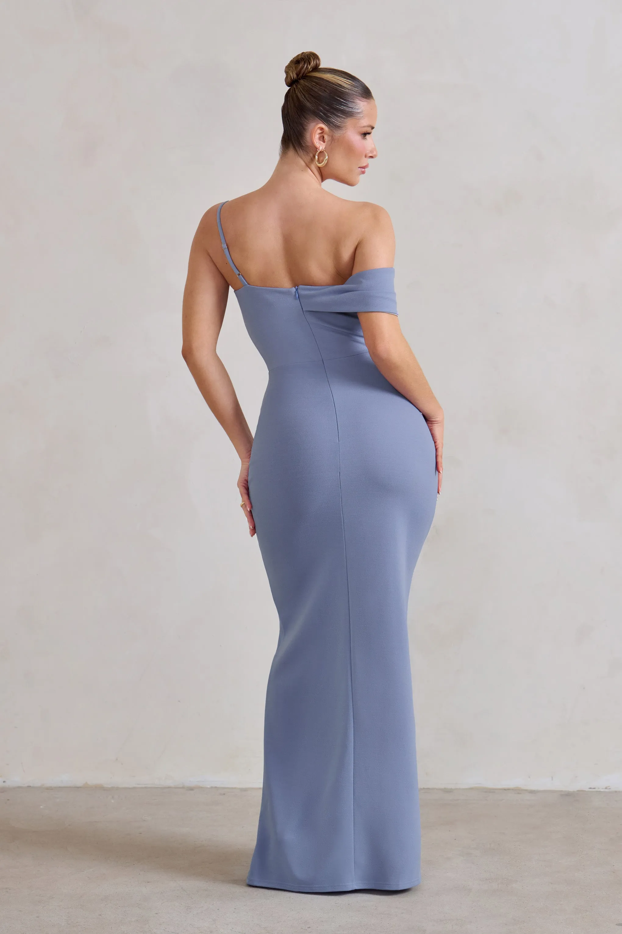 Tullulah | Blue Asymmetric Draped Maxi Dress With Split sold by Club L London product image thumbnail 2