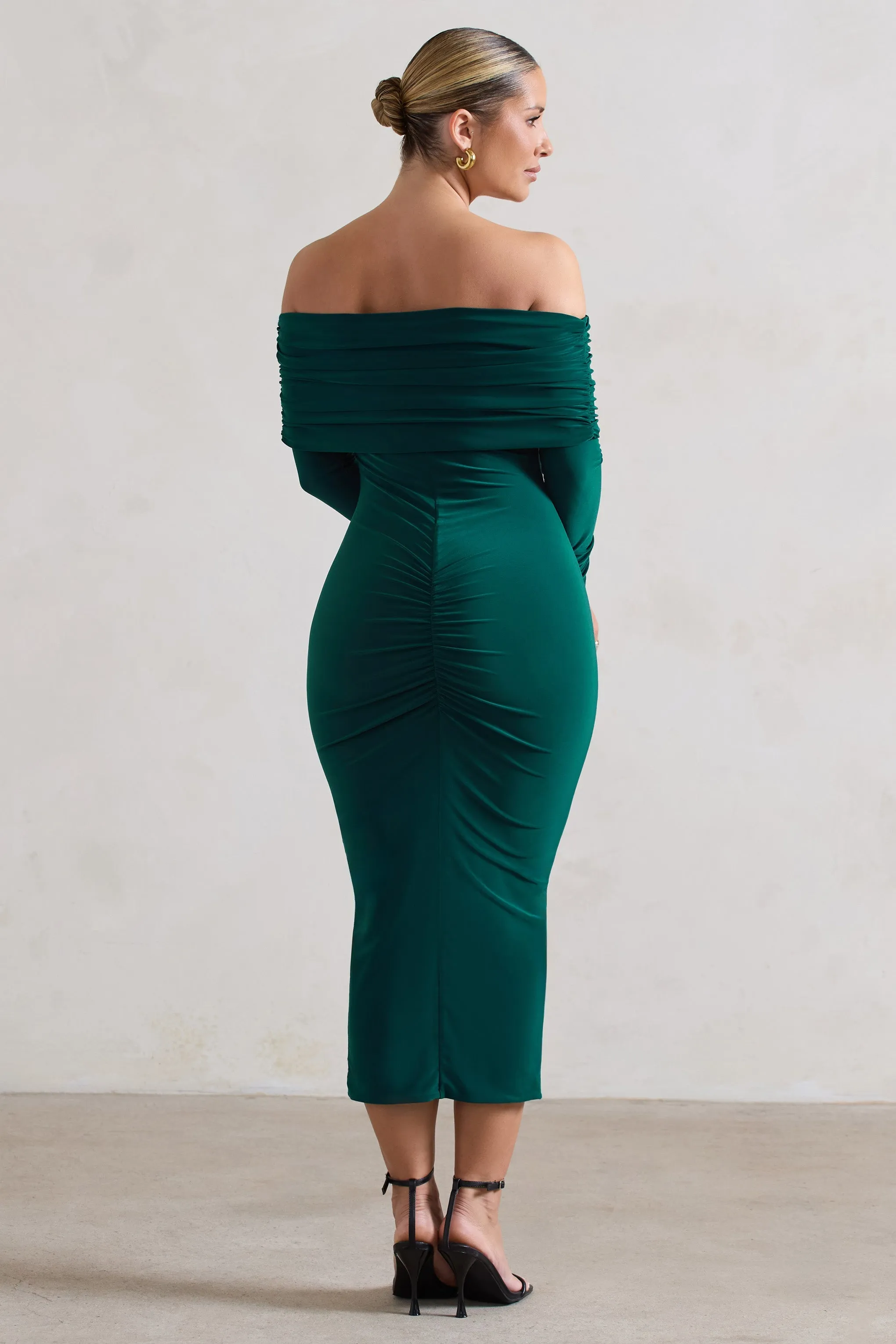 Marcella | Bottle Green Bodycon Bardot Midi Dress sold by Club L London product image thumbnail 2