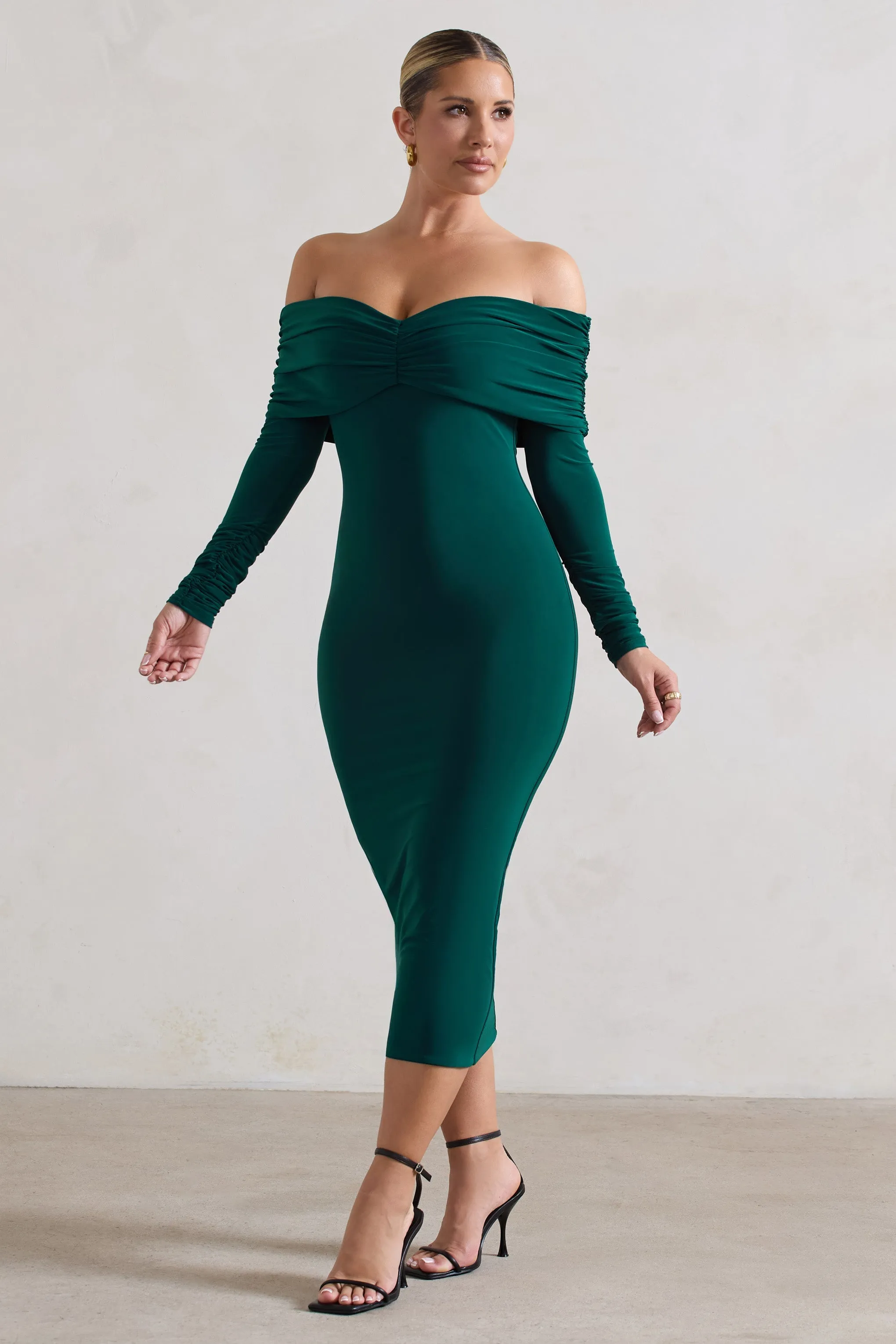Marcella | Bottle Green Bodycon Bardot Midi Dress sold by Club L London product image thumbnail 5