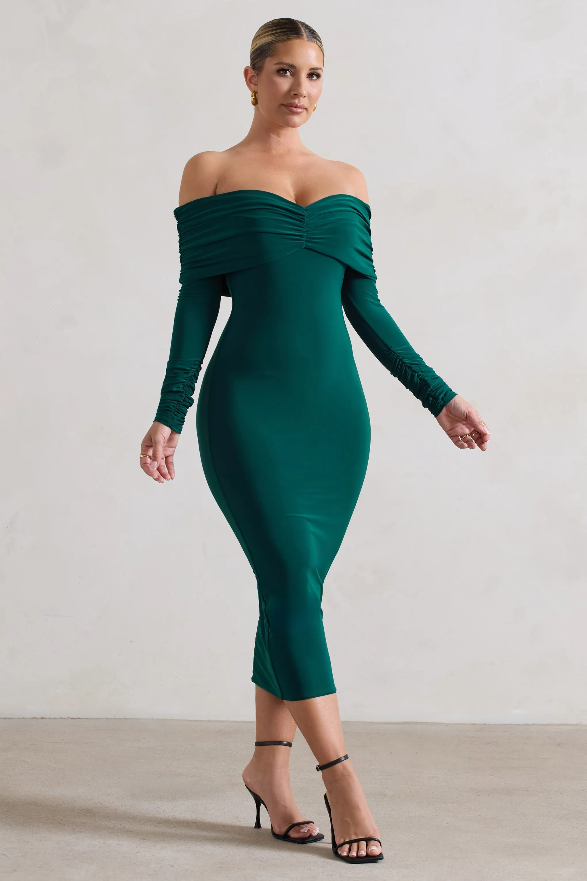 Marcella | Bottle Green Bodycon Bardot Midi Dress sold by Club L London product image thumbnail 4