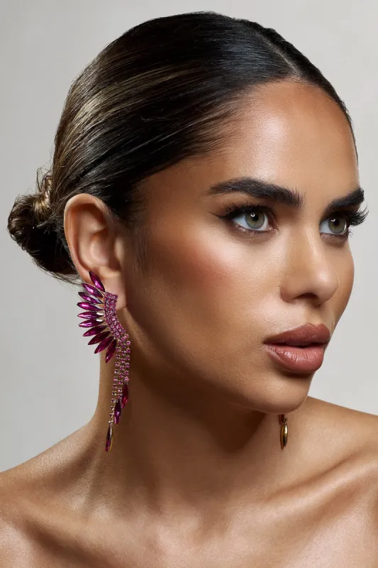 Mardi | Pink & Gold Statement Dangle Earrings sold by Club L London
