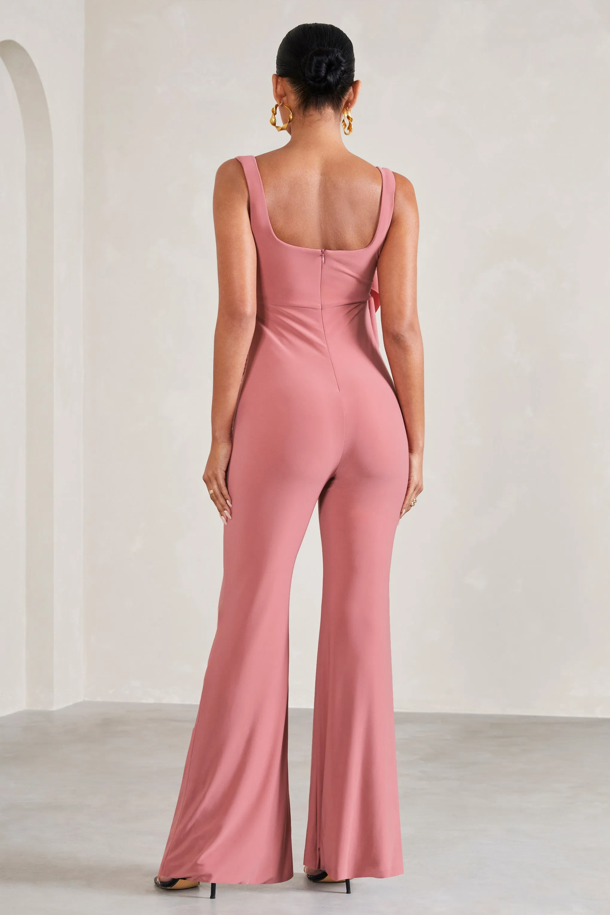 Magnolia | Blush Pink Square-Neck Flared-leg Maternity Jumpsuit With Flowers sold by Club L London product image thumbnail 2