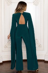Triumph | Bottle Green Plunge Neck Cape Jumpsuit sold by Club L London