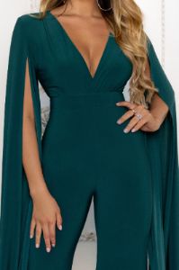 Triumph | Bottle Green Plunge Neck Cape Jumpsuit sold by Club L London
