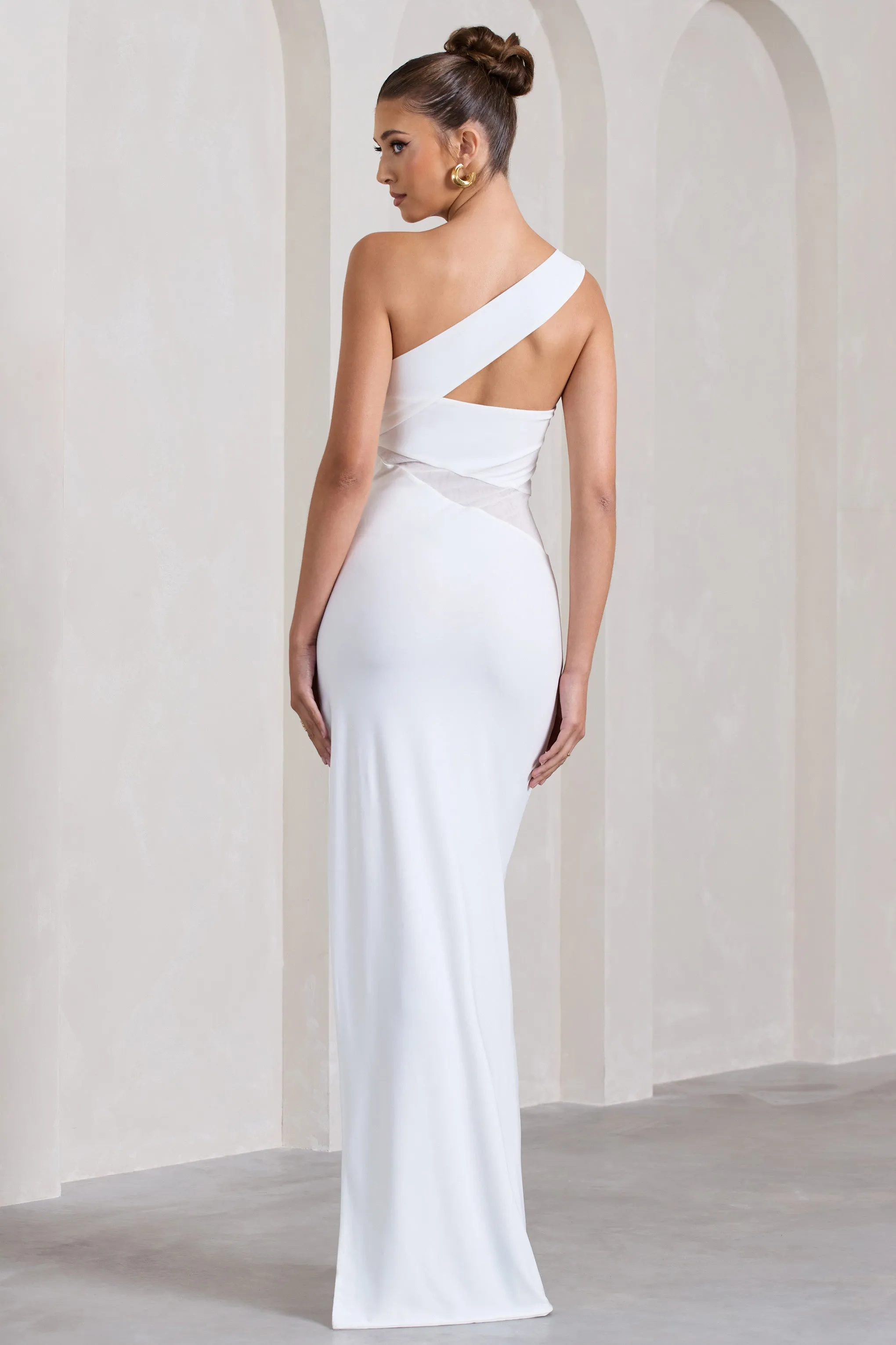 My Night | White One Shoulder Sleeveless Cut-Out Split Maxi Dress sold by Club L London product image thumbnail 2