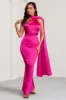 Mademoiselle | Hot Pink Asymmetric Scarf Neck Backless Maxi Dress sold by Club L London