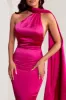 Mademoiselle | Hot Pink Asymmetric Scarf Neck Backless Maxi Dress sold by Club L London