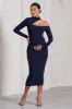 Just Dream | Navy Asymmetric High-Neck Cut-Out Maternity Midi Dress sold by Club L London