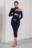 Just Dream | Navy Asymmetric High-Neck Cut-Out Maternity Midi Dress sold by Club L London