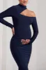Just Dream | Navy Asymmetric High-Neck Cut-Out Maternity Midi Dress sold by Club L London