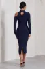 Just Dream | Navy Asymmetric High-Neck Cut-Out Maternity Midi Dress sold by Club L London