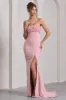 Allegra | Pink Bandeau Split Fishtail Maxi Dress With Flowers sold by Club L London