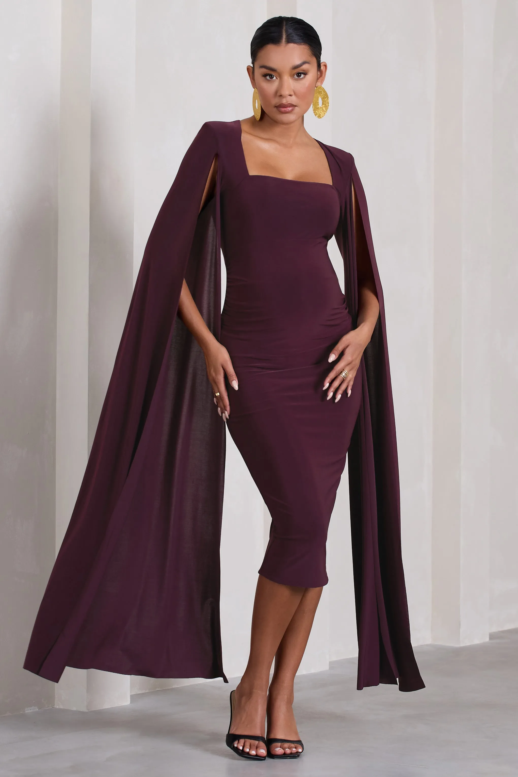 Flawless | Plum Maternity Square Neck Midi Dress With Cape Sleeves sold by Club L London product image thumbnail 5
